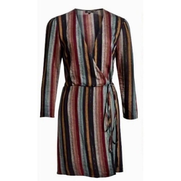 NWT!! RAILS Lola Varadero Stripe Wrap Dress Tie Waist Metallic Mini Medium - Picture 5 of 16
